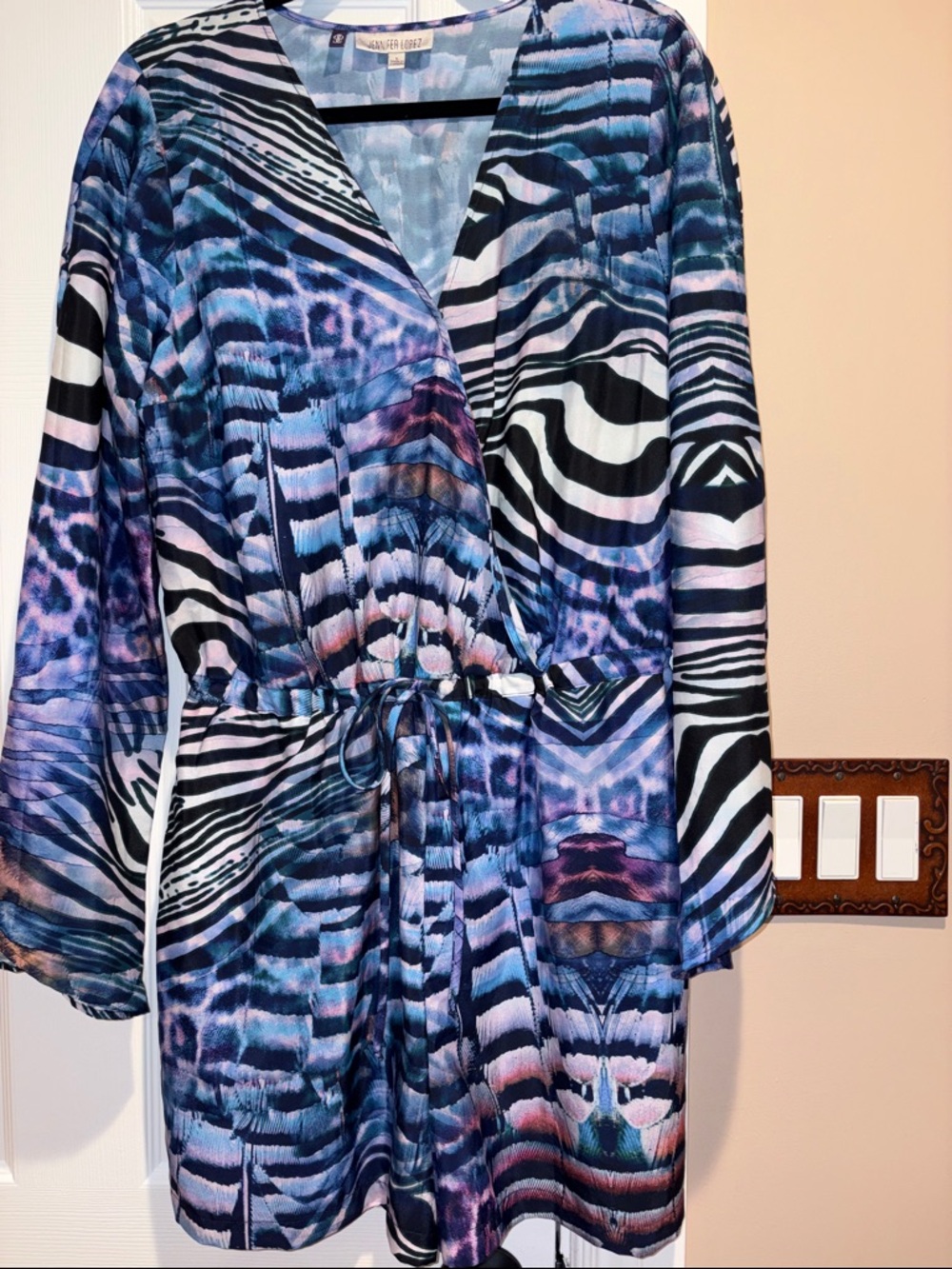 Jennifer Lopez Blue, Black and Purple Mixed-Print Tie-Waist shorts romper